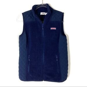 Vineyard Vines Navy Blue Winter Vest Fleece Quilted Polyester Womens XS